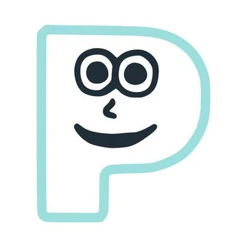 Letter p happy eccentric smiling character, smiley face vector clip art Stock Illustration