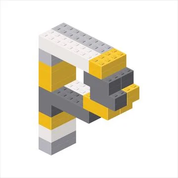 Letter P in isometric view assembled from plastic blocks. Vector Stock Illustration
