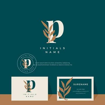 Letter P with leaf Beauty vector logo design of initial wedding, fashion, bou Stock Illustration