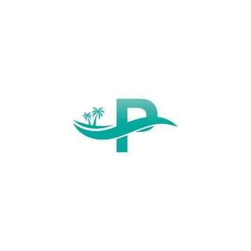 Letter P logo  coconut tree and water wave icon design Stock Illustration