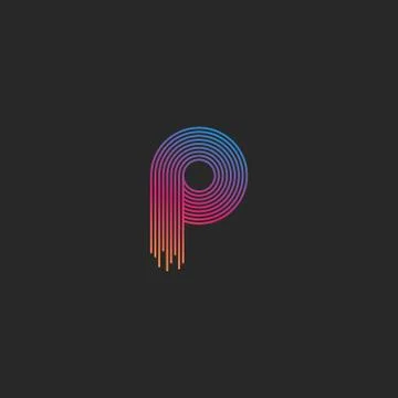 Letter P logo monogram linear trendy colorful gradient, thin lines circle geo Stock Illustration