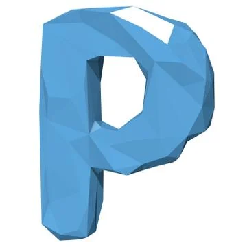 Letter P in Low Poly Style on white background.3D Rendering Stock Illustration