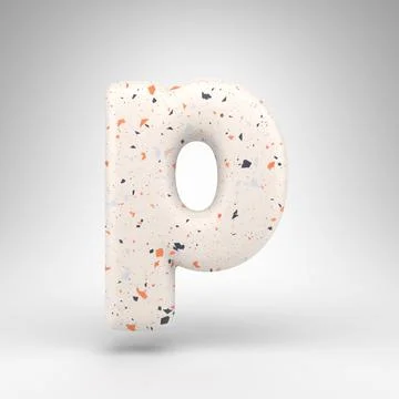 Letter P lowercase on white background. 3D letter with terrazzo pattern textu Illustrazione stock