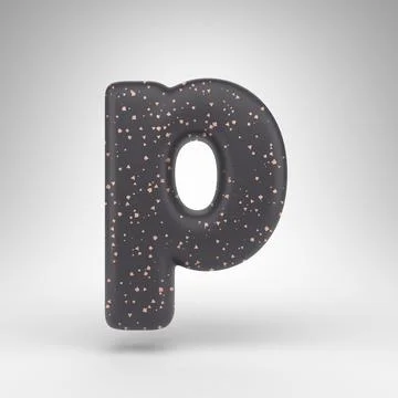Letter P lowercase on white background. Black matte 3D letter with copper dots Stock-Illustration