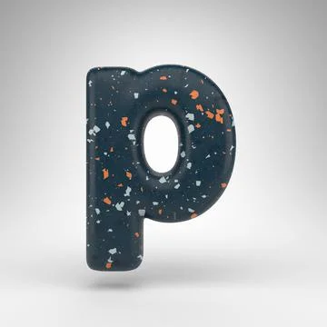 Letter P lowercase on white background. 3D letter with blue terrazzo pattern  イラスト素材