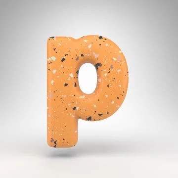 Letter P lowercase on white background. 3D letter with orange terrazzo patter Stockillustratie