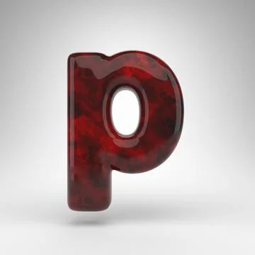 Letter P lowercase on white background. Red amber 3D letter with glossy surface. Stockillustratie