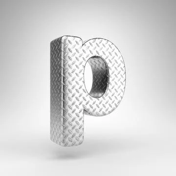 Letter P lowercase on white background. Aluminium 3D letter with checkered pl Stock-Illustration