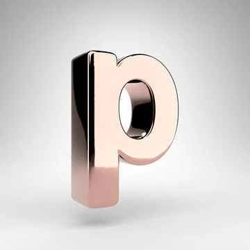 Letter P lowercase on white background. Rose gold 3D letter with gloss chrome Ilustração Stock