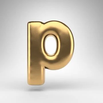 Letter P lowercase on white background. Golden 3D rendered font with gloss me Stock Illustration