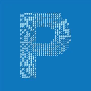 Letter P made from binary code digits. Technology background Stock Illustration