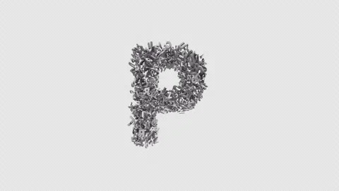 Letter P Made of Letters with Alpha Channel. 3D Font. Alphabet Letter Animation Stock Footage 304993317