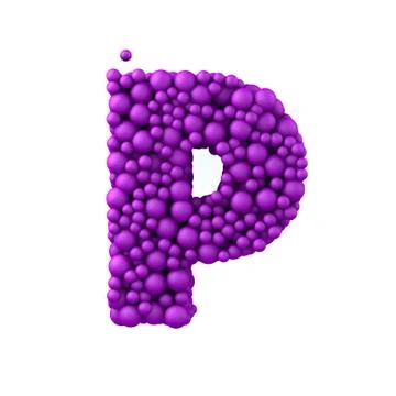 Letter P made of plastic beads, purple bubbles, isolated on white, 3d render Stock Illustration