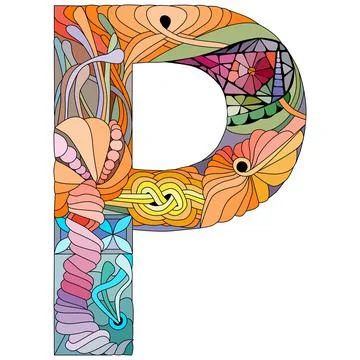 Letter P monogram, engraving design. Vector illustration. イラスト素材