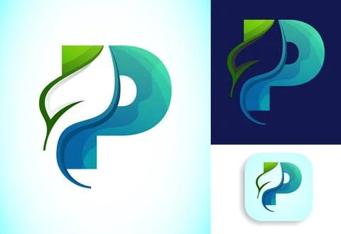 Letter P with negative space leaf logo vector template. Gradient logo design Stock Illustration