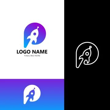 Letter P rocket logo design vector Stock Illustration