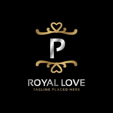 Letter P royal heart shape luxury vintage logo design Stock Illustration