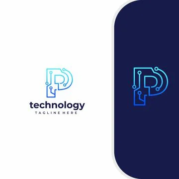 Letter P Technology, Line Dot Connection Logo Stock Illustration