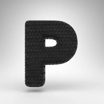 Letter P uppercase on white background. Black carbon fiber 3D letter with car 스톡 일러스트