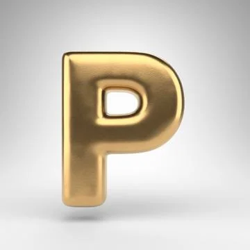 Letter P uppercase on white background. Golden 3D rendered font with gloss me Stock Illustration