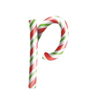 Letter P Vector. 3D Realistic Candy Cane Alphabet Symbol In Christmas Colours Stock Illustration