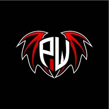 Letter P W initial vector logo template with a minimalist dragon wing style Stock Illustration