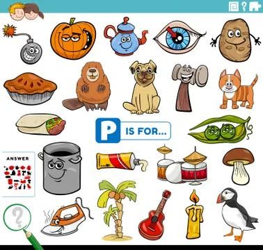 Letter p words educational task for children 스톡 일러스트
