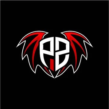 Letter P Z initial vector logo template with a minimalist dragon wing style Stock Illustration