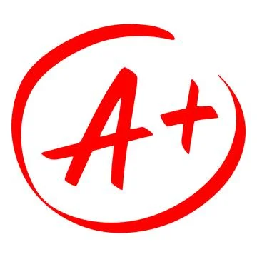 Letter A with plus in circle, red color, school exam grade. Stock Illustration