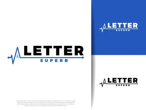 Letter A Pulse Line Icon, Modern Medical Logo Template Stock Illustration