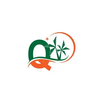 Letter Q blends with coconut trees by the beach at night Illustrazione stock