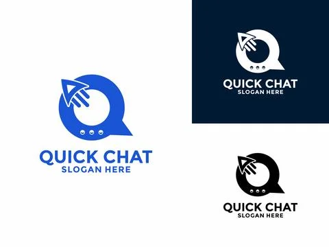 Letter Q Chat Bubble with Rocket launch logo icon. Start Up logo design vec.. Stock Illustration