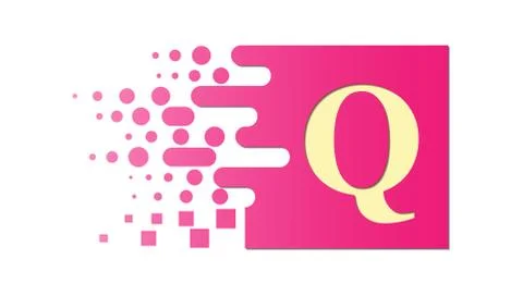 Letter Q on a colored square with destroyed blocks Illustrazione stock