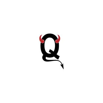 Letter Q with devil's horns and tail icon logo design vector Stock Illustration
