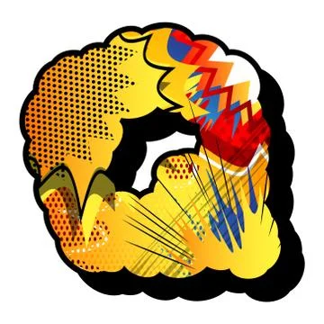 Letter Q filled with comic book explosion, background. Stock Illustration