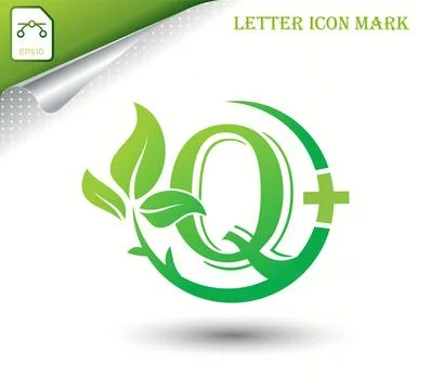 Letter Q with green leaf vector template Stock Illustration