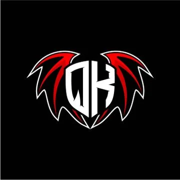 Letter Q K initial vector logo template with a minimalist dragon wing style Stock Illustration