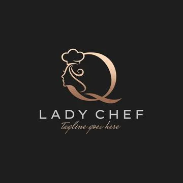 Letter Q Lady Chef, Initial Beauty Cook Logo Design Vector Stock Illustration