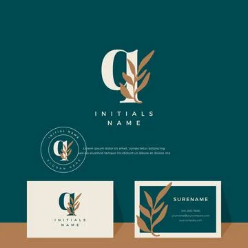 Letter Q with leaf Beauty vector logo design of initial wedding, fashion, bou Stock Illustration