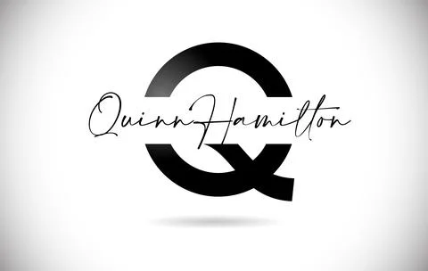Letter Q logo Design with Handwritten Name and Black Colors. Creative letter  Stock Illustration