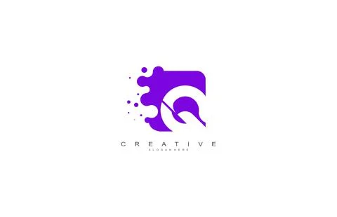 Letter Q Logo Design Vector with Abstract Square Shape Dots Stock Illustration