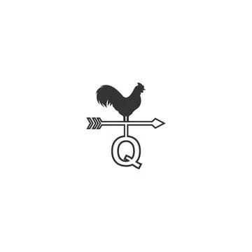 Letter Q logo with rooster wind vane icon design vector Illustration