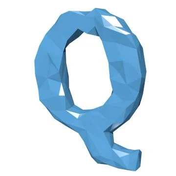Letter Q in Low Poly Style on white background.3D Rendering Stock Illustration