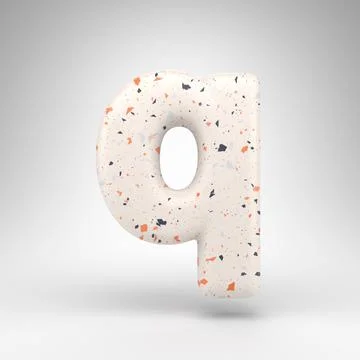 Letter Q lowercase on white background. 3D letter with terrazzo pattern textu Stock Illustration
