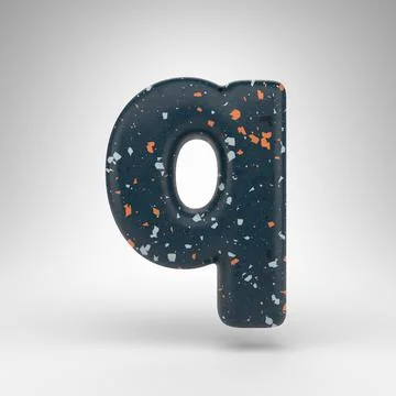 Letter Q lowercase on white background. 3D letter with blue terrazzo pattern  Stock Illustration