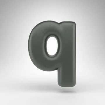 Letter Q lowercase on white background. Anodized green 3D letter with matte t Stock Illustration