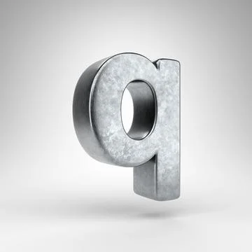 Letter Q lowercase on white background. Gun metal 3D letter with rough metal Иллюстрация