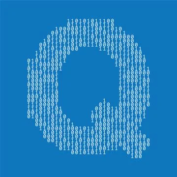 Letter Q made from binary code digits. Technology background Illustrazione stock