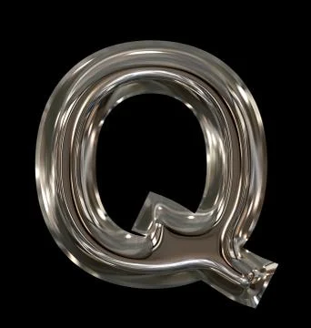 Letter Q rounded shiny silver isolated on black Stock Illustration