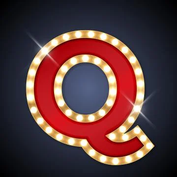 Letter Q in shape of retro sing-board with lamps Stock Illustration